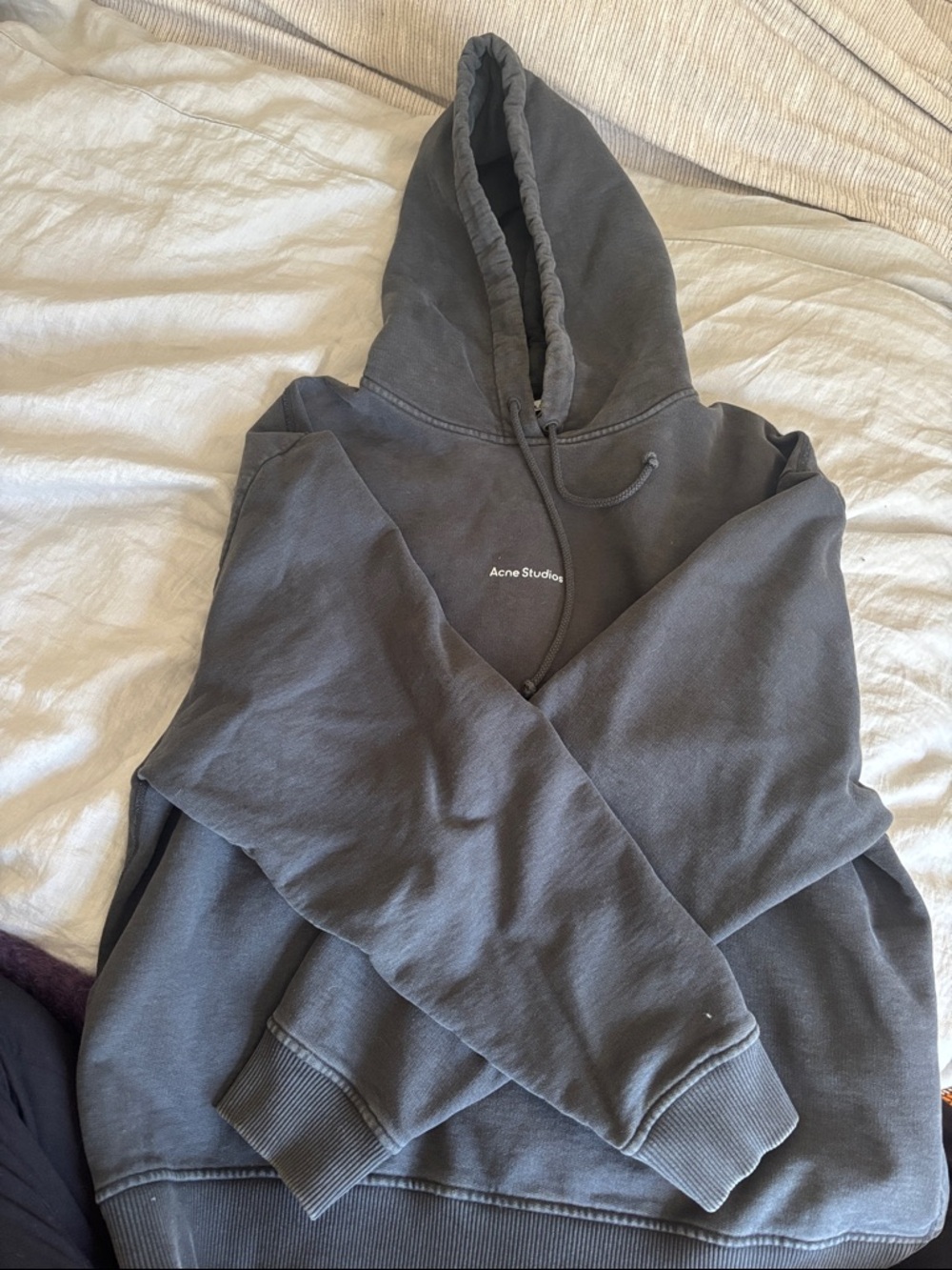 Acne Studios Dark Gray Ribbed Hoodie with Label